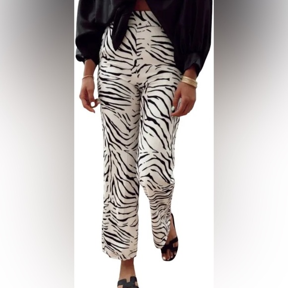 Zara Black and White Zebra Print Pants - Picture 1 of 5